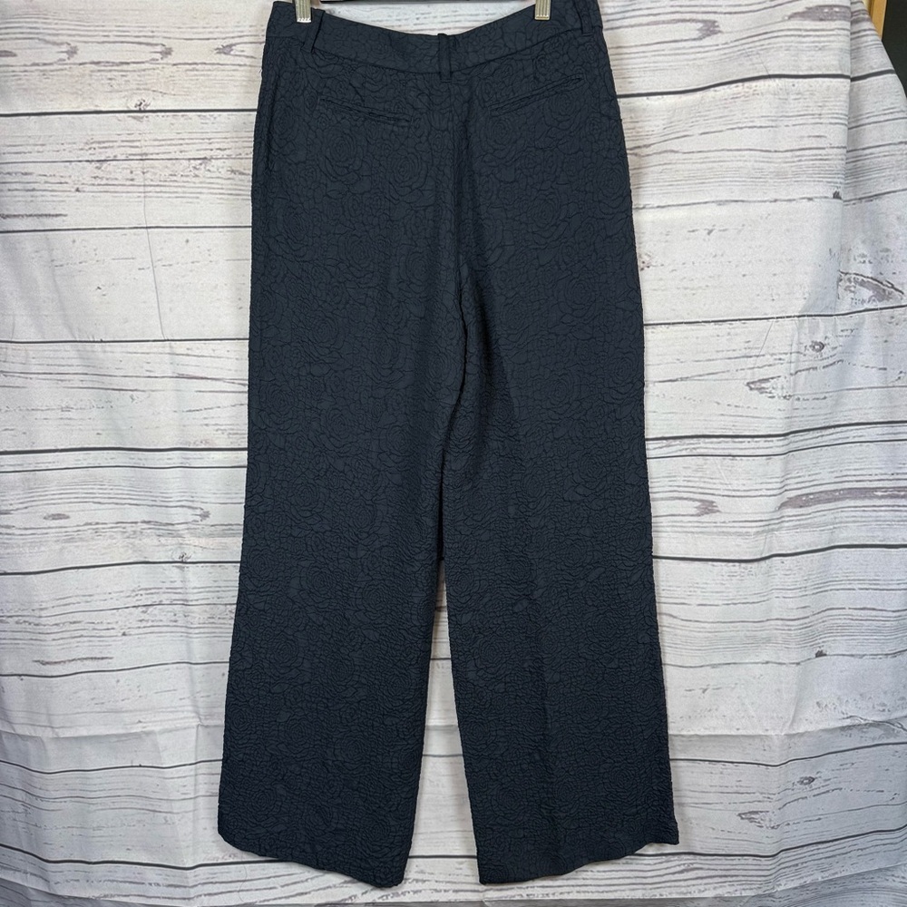 Equipment femme Wide Leg Trousers Arwen Floral Jacquard Navy Blue Pant Size 8 - Picture 5 of 11